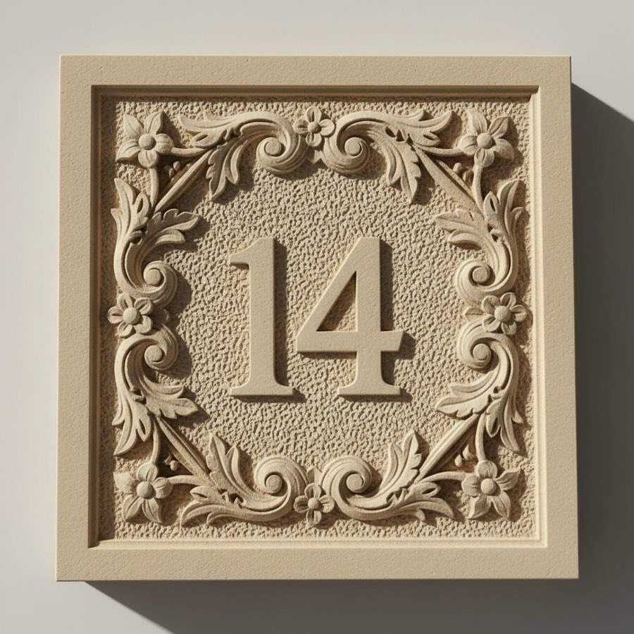 Exemple: número de casa 14 amb marc decoratiu